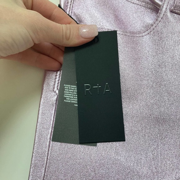 NWT RtA Kiki 100% Lambskin Leather Flare Cropped Pants In Purple Haze $1195 - Picture 4 of 12